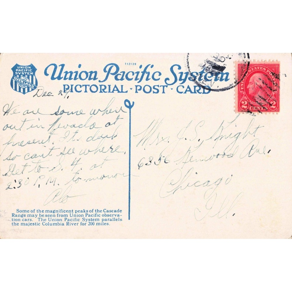 Vintage Mt Hood and Hood River Valley Oregon Union Pacific Pictorial Postcard - Picture 2 of 2